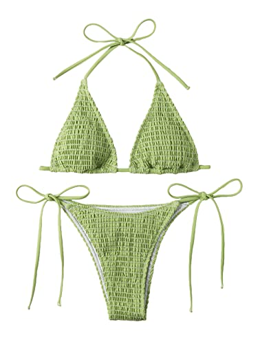 SweatyRocks Triangle Bikini Swimsuit Olive Green L