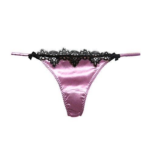 SilRiver Silk G-String Panty with Lace and Soft Satin