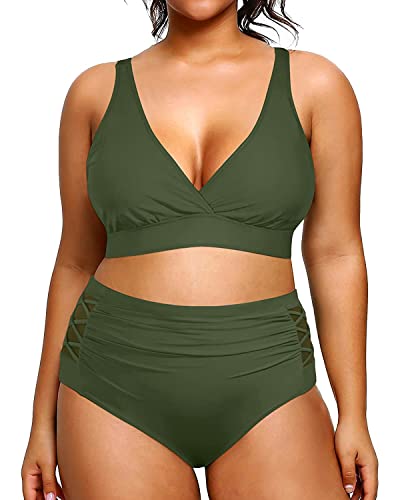 Yonique Plus Size Bikini High Waisted Swimsuit Army Green