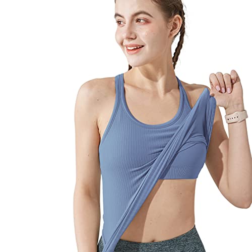 Ribbed Workout Crop Tops with Built in Bra