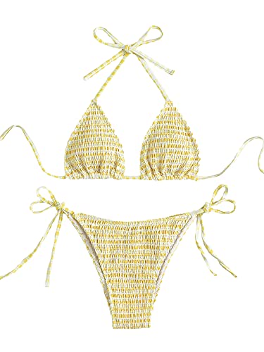 SOLY HUX Smocked Halter Triangle Bikini Set