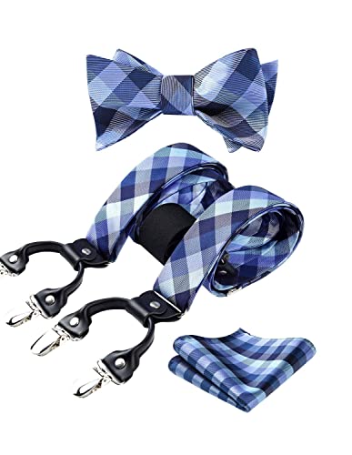 HISDERN Check Stripe Suspenders & Bow Tie Set