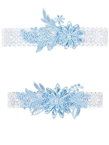 Wedding Garters Daisy Lace Bridal Garter with Faux Pearls (Sky Blue)