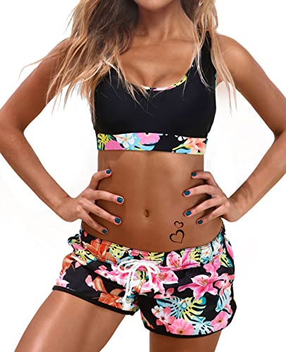 Stylish Womens Two Piece Swimsuit with Racerback Crop Top and Boyshort Bottom