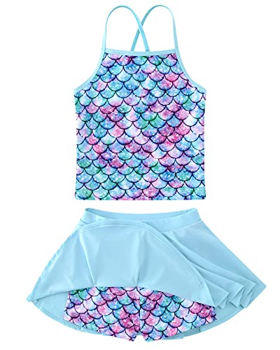 Girls Tankini Two Piece Swimsuit with Adjustable Strap