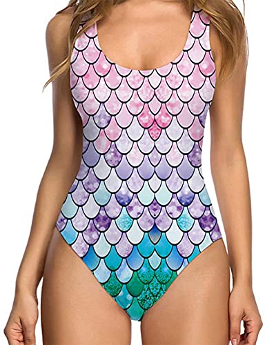 FDASLJ Women's Mermaid Fish Scale Monokini Swimsuit