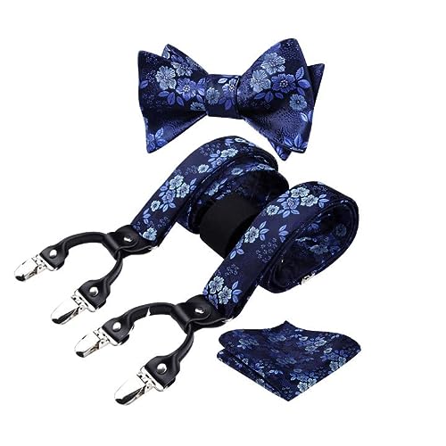 Blue Floral Bow Tie and Suspenders Set for Men