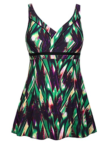 Septangle Women's Plus Size Floral Print Swimdress - Green