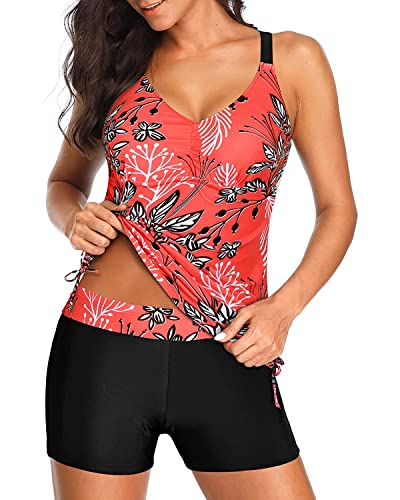 Floral Two Piece Tankini Swimsuit with Tummy Control