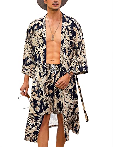 COOFANDY Mens Kimono Robes Set