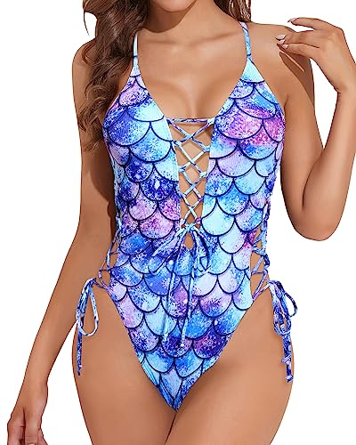 Mermaid Lace Up One Piece Swimsuit