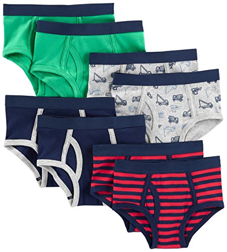 Carter's Boys' Underwear, Pack of 8, Green/Navy/Red Stripe/Trucks, 4-5