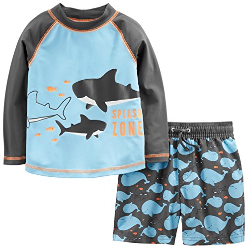Carter's Baby Boys' Swimsuit Trunk and Rashguard Set, Blue/Whales