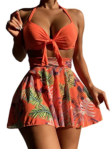 MakeMeChic 3 Piece Halter Underwire Bikini Swimsuit with Beach Skirt
