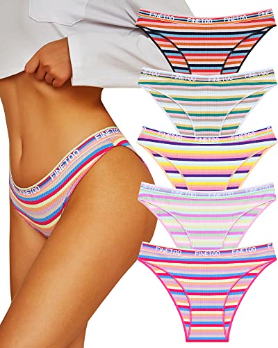 FINETOO Rainbow Striped Cotton Bikini Panties Pack