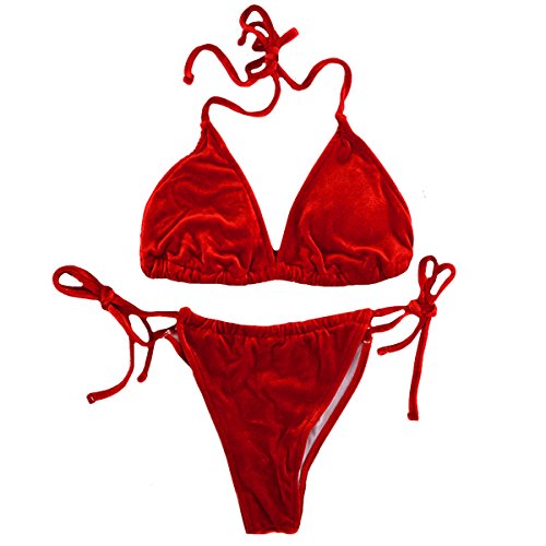 Rebecca Women's Velvet Triangle Bikini Set - Red L