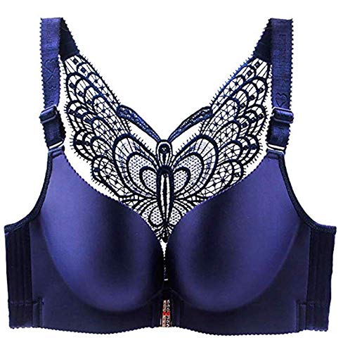 Wire-Free Push Up Bra with Front Closure and Lace Butterfly Design