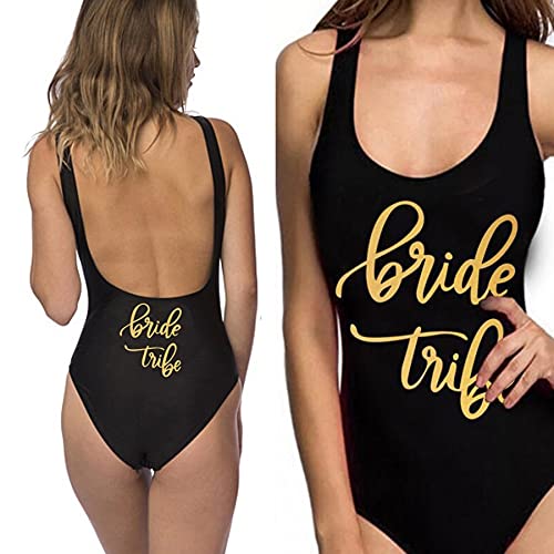 Bride Tribe Gold Letter Print Swimsuit