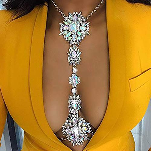 ELABEST Boho Rhinestone Statement Chest Chain Crystal Necklace