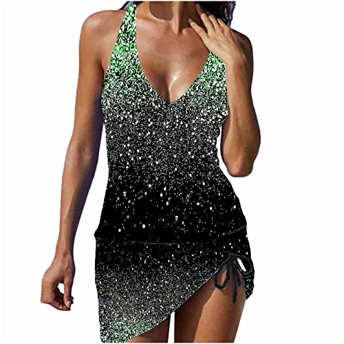 Green Two Piece Tankini Swimsuit with Tummy Control