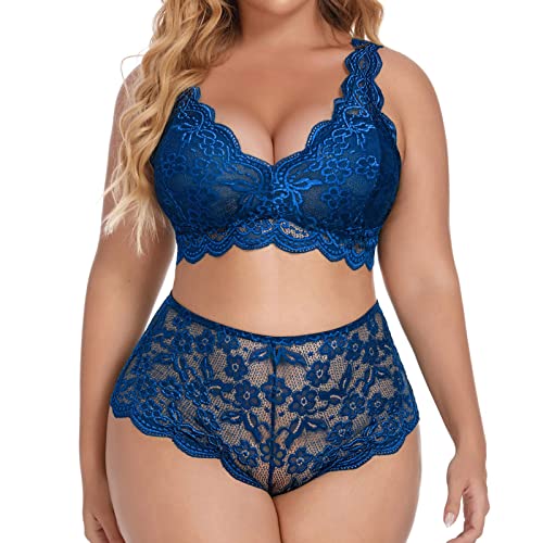 Blue Lace See Through Crochet Two Piece Babydolls