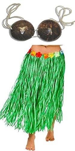Green Grass Hula Skirt with Coconut Bra - LUAU