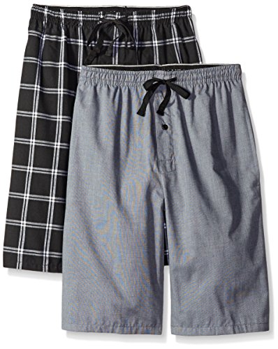 Hanes Men's Woven Pajama Short, Black/Grey, Medium