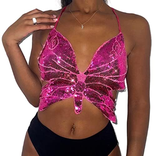 Sequins Butterfly Crop Top for Women and Girls