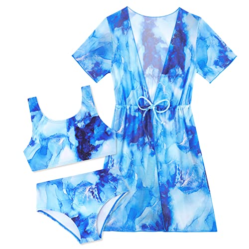 Enlifety Girls Marble Swimsuit with Matching Cover Up