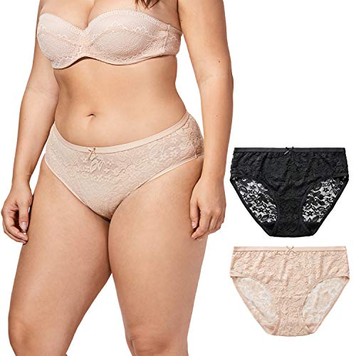 DELIMIRA Women's Lace Hipster Plus Size Sexy Panties, 2 Pack