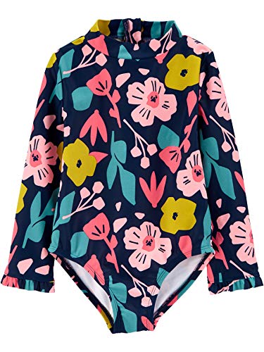 Simple Joys Girls' One Piece Rashguard, Navy Floral - Reliable Sun Protection for Toddlers