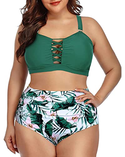 Daci Women Green Plus Size Bikini Swimsuit