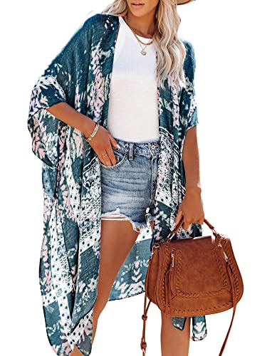 Moss Rose Swimsuit Kimono with Bohemian Floral Print