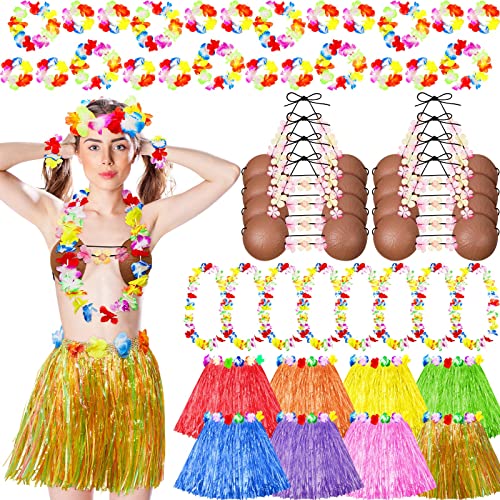 Hula Skirt Costume Accessory Kit with Hawaiian Grass Skirts